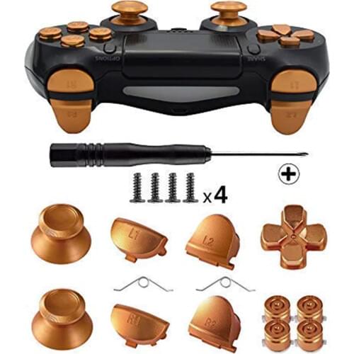 Metal Buttons for Playstation 4, Aluminum Thumbsticks Analog Grip Bullet D-pad L1 R1 L2 R2 Trigger for PS4 V1 Old Controllers