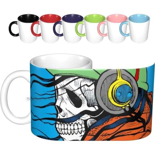 Skull Music Ceramic Mugs Coffee Cups Milk Tea Mug Skull Music Blue Playlist Headphones Skullart Skulls Skeleton Gothic Goth