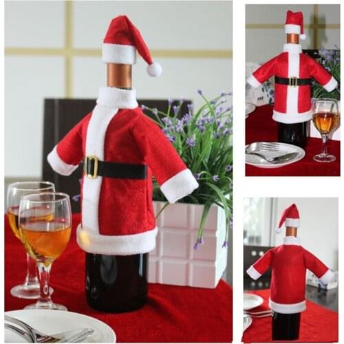Set Christmas Decorations For Home Red Wine Bottle Covers Clothes With Hat New Year 2021 Dinner Party Decor Navidad Gift