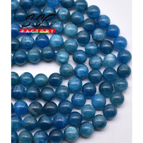 Natural Blue Apatite Stone Beads Smooth Round Loose Spacer Beads 4 6 8 10 12MM For Jewelry Making Diy Necklace Bracelets 15" Q48