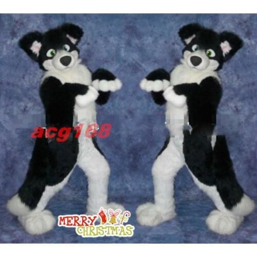 NEW Cute Black Husky Dog Mascot Costume Adults Long Fur Suit Unisex Cosplay Fancy Dress Birthday Gifts