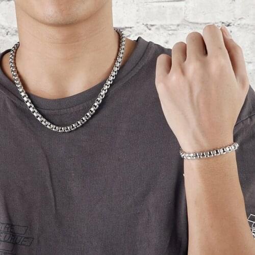 6MM High Quality Stainless Steel Box Chain Necklace Bracelet Jewelry Set for Women Men DIY Curb Cuban Link Chokers Gift