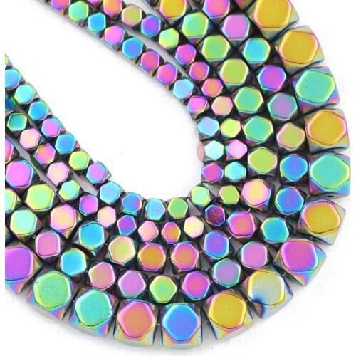 Multicolored Faceted Square Cube Hematite Natural Stone 3/4/6MM Spacer Loose Beads For Jewelry Making Diy Bracelets Necklace