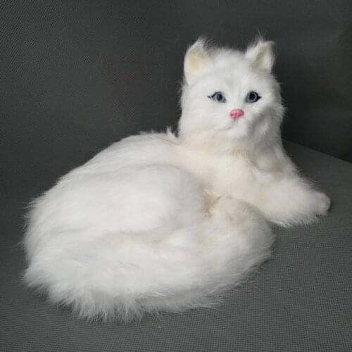 Real life toy large 30x22x16cm white prone cat polyethylene&furs cat model home decoration props ,toy gift h0274