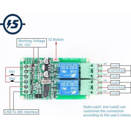RS485 Modbus-RTU 12V 2Bit Relay Module 2-Channel Switch Controller for Arduino