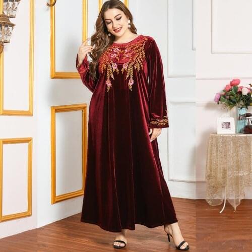 Turkey Arab Muslim Velvet Dress Women Winter Moroccan Kaftan Abaya Hijab Dresses Musulman Marocain Caftan Arab Islamic Clothing