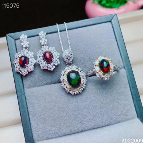 KJJEAXCMY fine jewelry 925 sterling silver inlaid natural black opal earrings ring pendant trendy girl suit support test