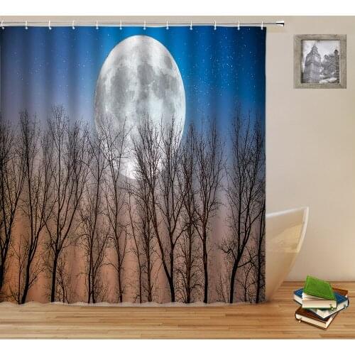 Natural Scenery Shower Curtains Sunset glow Lake Landscape Night Starry Sky Waterproof Curtain Bathroom Decor With Hooks