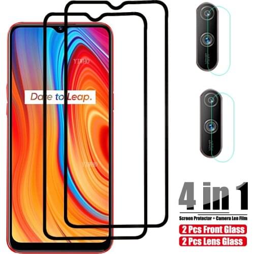 For Oppo Realme C3 Glass Tempered 4in1 Camera Len Protective Glass for Realme C3 Screen Protector On Realmi C 3 Front Film 6.5"