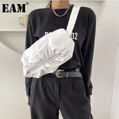 [EAM] Women New Orange Folded Cloud Bag PU Leather Flap Personality All-match Crossbody Shoulder Bag Fashion Tide 2021 18A3533