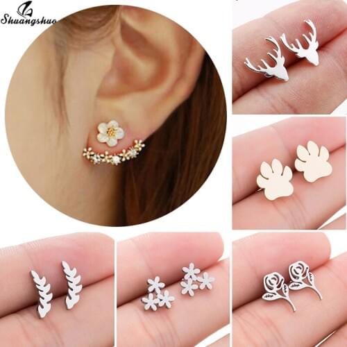 Shuangshuo New Boho Jewelry Crystal Cherry Flower Stud Earrings for Women Punk Animal Paw Earing pendientes Best Gift for Friend