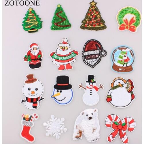 ZOTOONE New 2019 Christmas Iron on Patches Embroidery Patch Sequin Santa Claus Christmas Tree Snowman Iron Patches for Clothing
