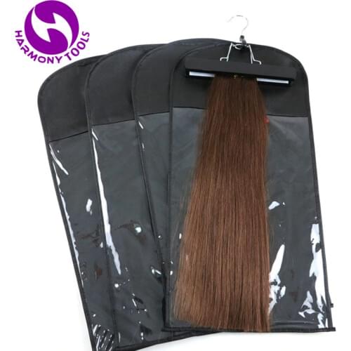 100 Sets Black/White/Pink hair extension package zipper hanger suit case bags hair packing for clip weft hair and ponytail