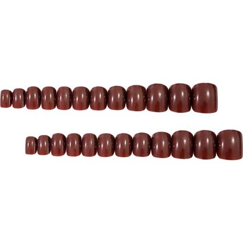 24pcs Simple Short Square Full Cover False Nails, Brown Fake Nails Art Tips For Women Girls Lips Makeup Accessories