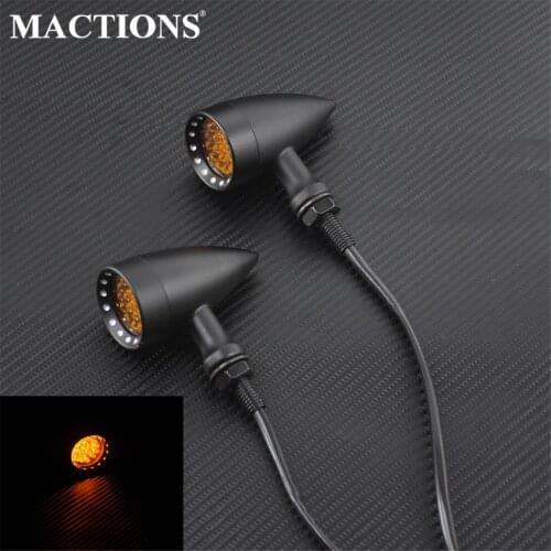 2xMotorcycle LED Amber Turn Signal Brake Indicator Lights Bullet Blinker 12V For Harley Chopper Bobber Cafe Race Touring Dyna XL
