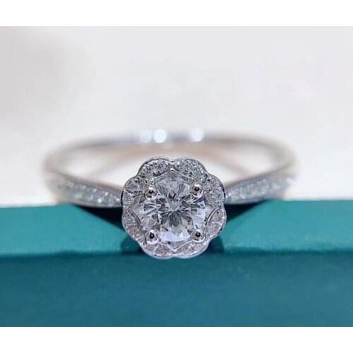 AEAW Brand diamond Lotus Ring Luxury 18K White Gold 0.2CT Flower Diamond Ring Engagement for Women