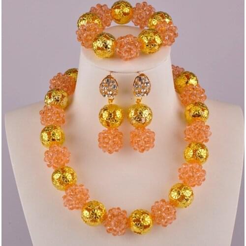 African Beads Peach Jewelry Set Nigerian Necklace Wedding Jewelry Sets