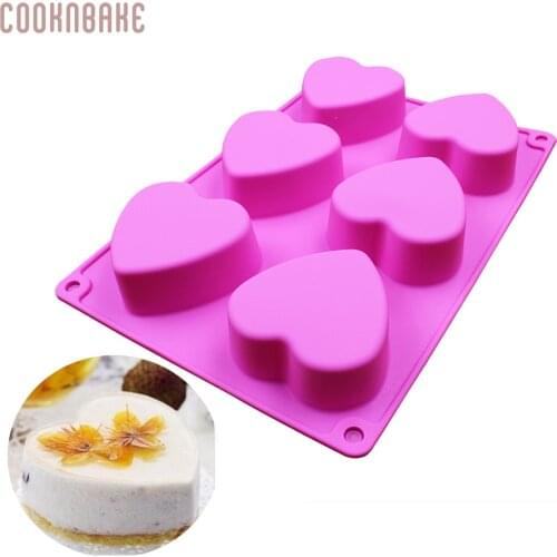 COOKNBAKE Handmade Soap Mold Heart Shape Silicone Mold for cake pastry baking 6 cavity pudding jello Molds cake decoration tool