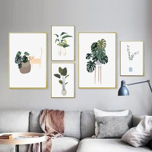 Nordic Monstera Deliciosa Green Plant Leaf Turtle Back Bamboo Canvas Painting Printing Frameless Wall Pictures for Living Room