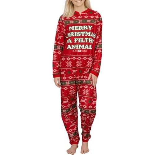 2020 Women Christmas Romper with Letter Print Long Sleeve O-neck Nightwear Zipper Closure Jumpsuit for Autumn Winter Sleepwear