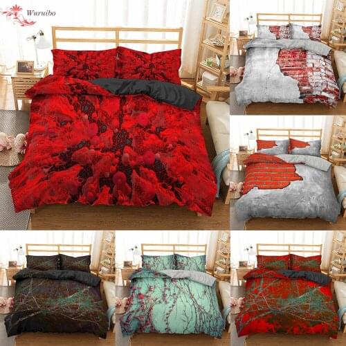 3D Big Red Bedding Set Cherry Blossoms On Dilapidated Wall Comforter Black Quilt King Queen Duvet Cover Teens Bed Cover 135/150