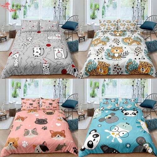 Cat 2/3 Pieces Duvet Cover Set No Bed Sheet Cartoon Animal Panda Bedding Set Kid Boy Girl Bed Set Quilt Cover 135 Bed Linens Set