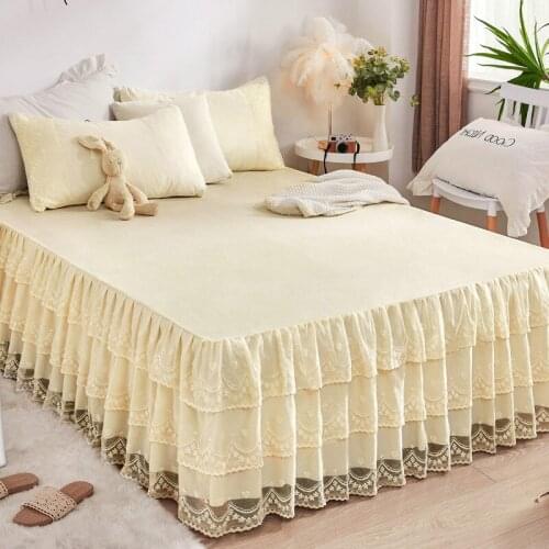 Cilected Korean Style Lace Bed Skirt Pillowcase 3Pcs/Set Non-Slip Bedspread Ins Wind Single Double Mattress Protection Cover