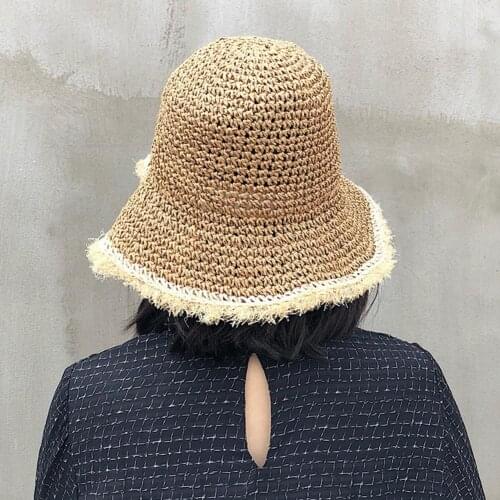 Summer Hoilday Floppy Straw Hat Women Ladies Wide Summer Women Crochet Knit Straw Hat Wide Wavy Brim Sunscreen Beach Cap Sunhat
