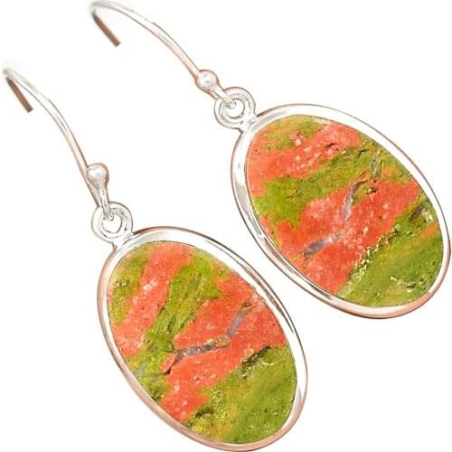 Lovegem Genuine UNAKITE EARRING 925 Sterling Silver Jewelry,42 mm, AE1555