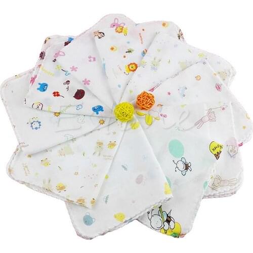 10Pcs NewBorn Gauze Muslin Square 100% Cotton Bath Wash Baby Towel Handkerchief