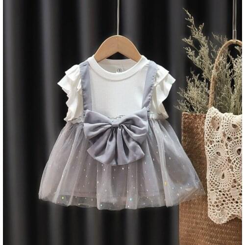 2021 3M-4T Baby Girls Summer Casual Pink Dresses Toddler Bowknot Princess Costumes Newborn Party Dress Cotton Infant Clothing