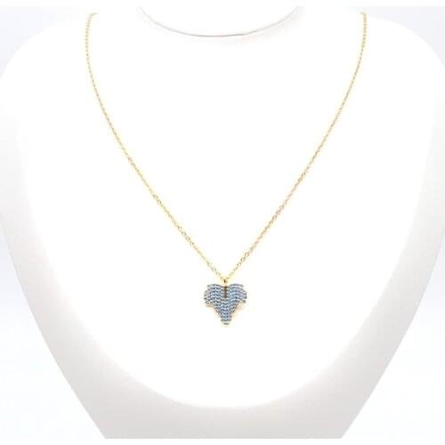 Fashion Stainless Steel Necklace Copper Micro Paved Gold Leaf Fuchsia/ Blue Cubic Zirconia Neckalces Jewelry 45cm Long, 1 PC