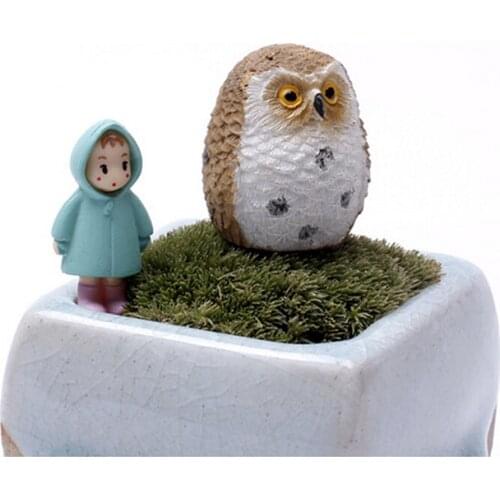 1PC Pvc Diy Cartoon Cute Owl Chic Garden Owl Moss Terrarium Desktop Decor Crafts Bonsai Animals Miniature Ornaments