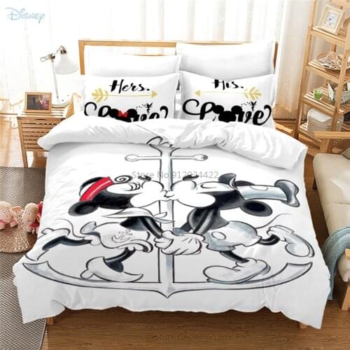 Couples Disney Mickey Mouse Bedding Sets Minnie Mouse Printed Duvet Cover Pillowcase Home Textile Adult Kids Bed Cover Set Gifts