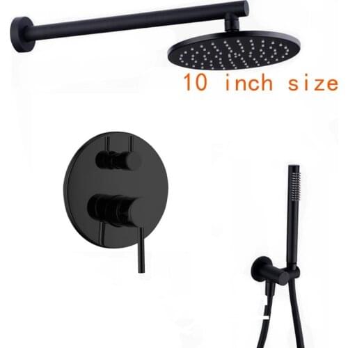 Wall Mounted Brass Black Bath Shower Faucet 10 inch Rain Shower Head Bathroom Shower Set Diverter Mixer Valve Shower System Set