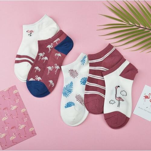 10 pieces = 5 pairs Socks summer flamingos mesh cotton socks slipper socks women socks female Spring socks slippers