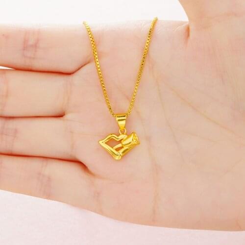 2020 New Real 24K Gold Lips Pattern Dubai Gold Necklace for Women Ladies Flower Pendant Necklaces Jewelry Accessories