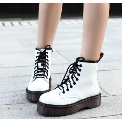 New Fashion Women Boots Spring Autumn Motorcycle Ankle Platform Boots Ladies Boots Black PU Leather Shoes Women New Boots