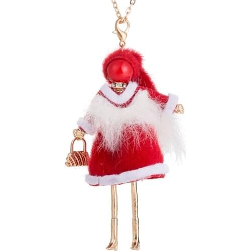 Cute Bowknot Dress Doll Necklace Women Christmas Cloth Santa Claus Pendants Necklaces Christmas Jewelry Accessories Long Chain