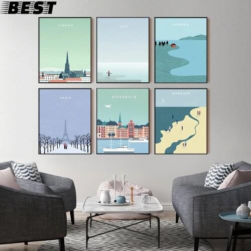 Paris Nordsse Sweden Stockholm Sylt Modern Minimalist Cartoon Travel City Poster Print Painting Canvas Art Wall Pictures Decor