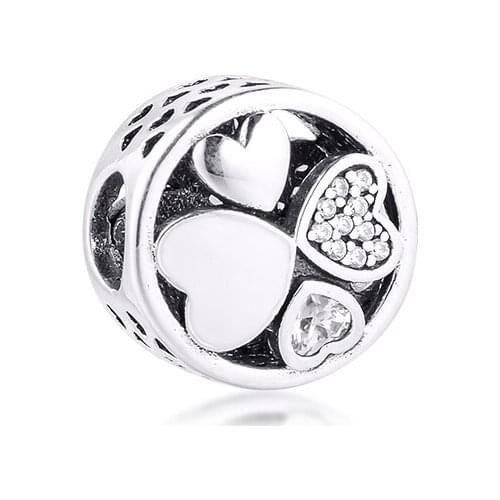 Fits Pandora Bracelet Argent 925 Sterling Silver Hearts of Love Charms Clear CZ Beads Original Jewelry Making Berloques