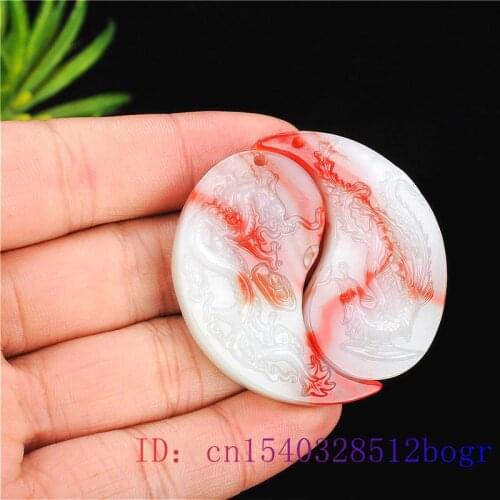 Jade Dragon Phoenix Pendant Women Charm Couple Necklace Jewelry Jadeite Fashion Men Natural Gifts Chinese Amulet Red white