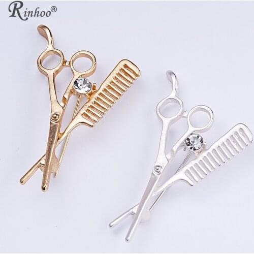 RINHOO New Comb Scissors Brooch Hat Collar Clips Bijoux Austrian Crystal Hijab Pins Up Brooches for Wedding Dress Girl Jewelry