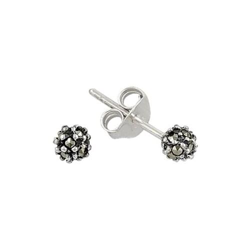 KUTAYDAN 5mm Marcasite Stone Ball Stud Earrings 925 Sterling Silver