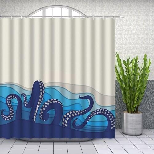 Cartoon Octopus Shower Curtains Abstract Ocean Animal Themed Siren Tentacle Bathroom Decor Home Polyester Fabric Curtain Set