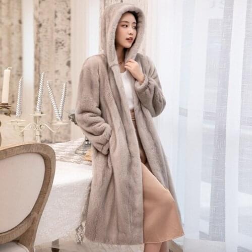 Fashion winter womens fur coat Artificia Mink Fur female Hooded Super Warm Windproof Casual Outdoor Mid-length Women Jacket