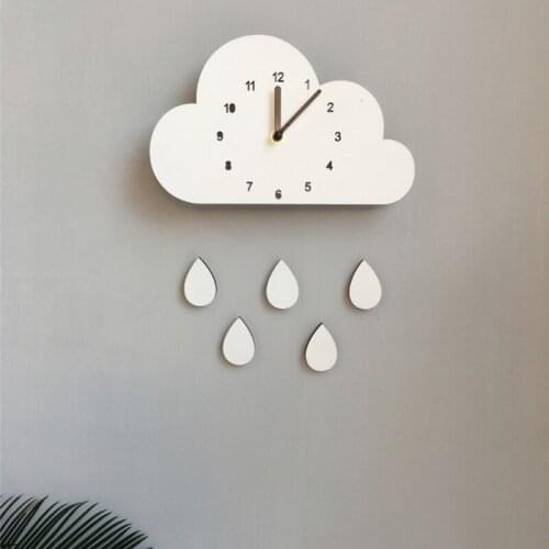 Nordic style wooden cartoon cloud elephant raindrop-shaped clock childrens room cute wall clock home decorations