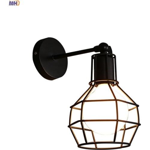Retro Loft Style LED Wall Lights Iron Cage Industrial Vintage Fixture Sconce Adjustable Wall Lamp For Bedroom Living Room Cafe