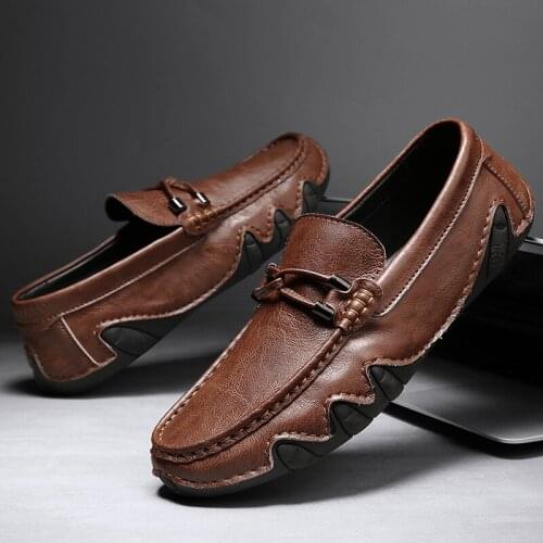 Leather Mens Dress Flat Walking Shoes Male Wedding Dress Shoes Comfortable Mens Banquet Shoes Italian Bean Lazy Shoes Big 46