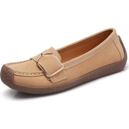 Spring Autumn Shoes Woman Genuine Leather Women Flats Slip On Womens Loafers Female Moccasins Shoe Buckle Footwear